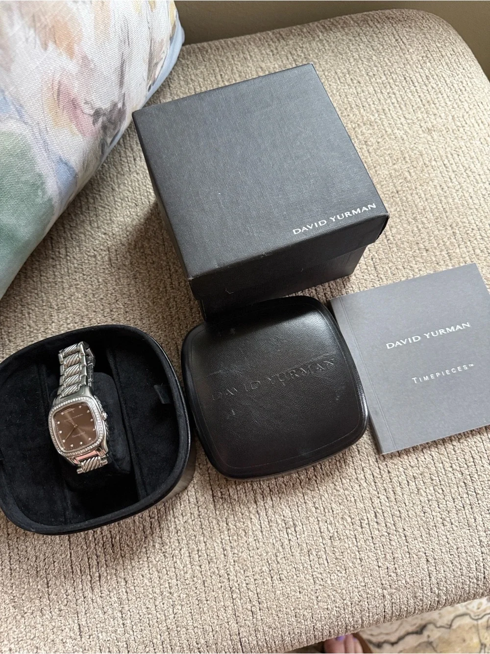 David Yurman Rare!  Authentic Brown Thoroughbred SS/ Pave Diamonds Bezel. EUC